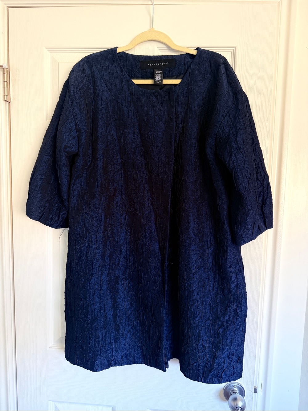 Apostrophe Navy Blue Textured Long Jacket / Coat